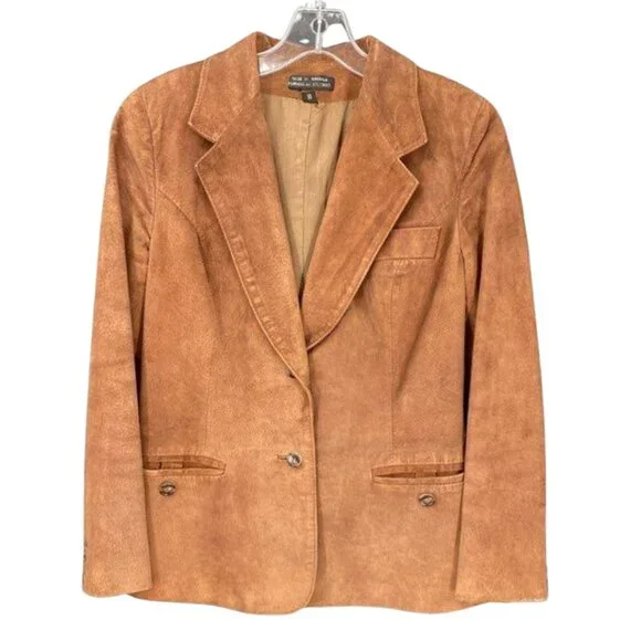 Dark Tan Suede Blazer Jacket Womens Size 11 Vintage - Picture 4 of 9
